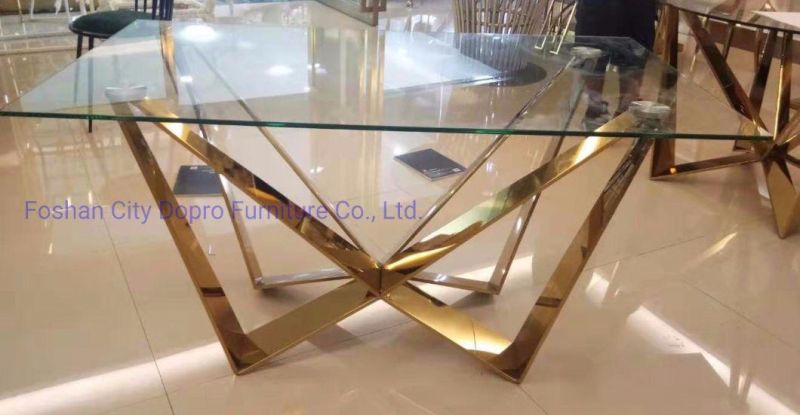 Butterfly Shape Clear Glass Top Golden Modern Dining Table Round Table for Home Furniture
