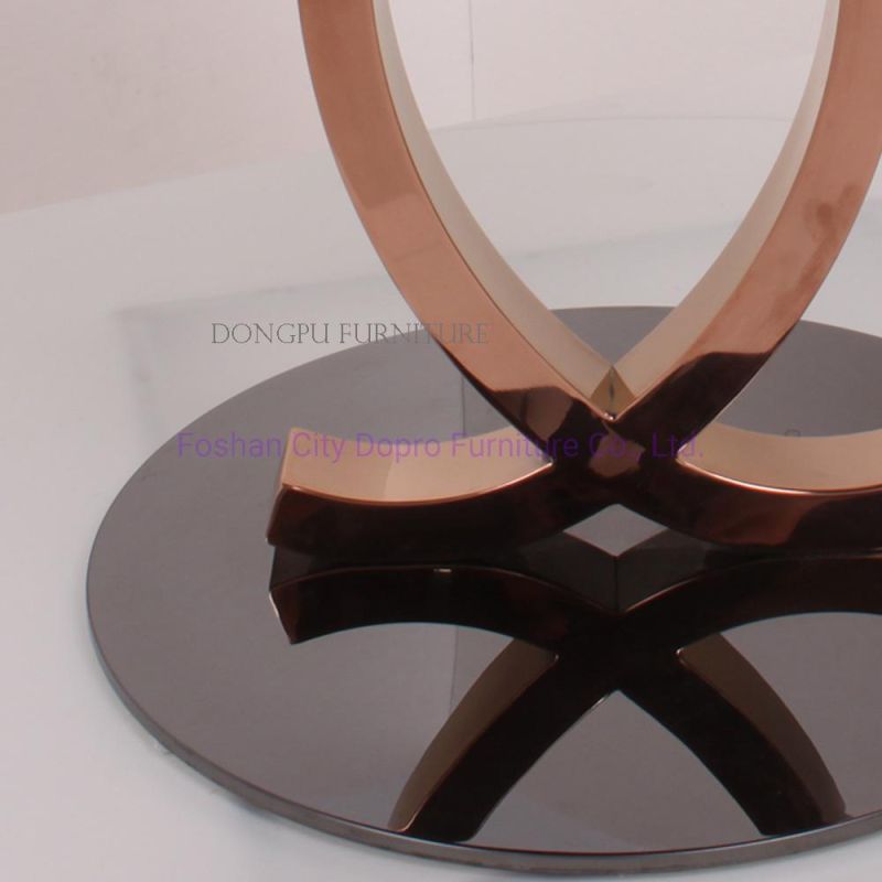 Antique Simple Style Rose Gold Stainless Steel Round End Table with Glass Top