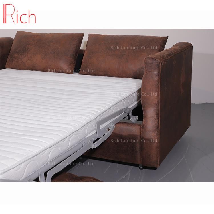 Velvet Fabric Tufted Divan Bed Modern Easy to Operate Sofa Bed for Living Room