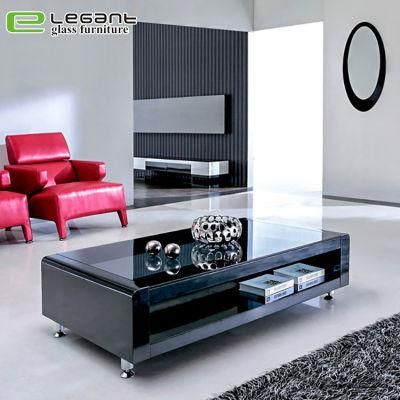 Movable Built-in Book Shelves Square Glass Coffee Table