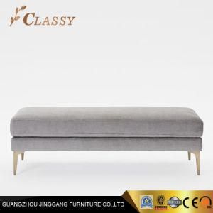 Grey Fabric Hotel Ottoman Metal Bench