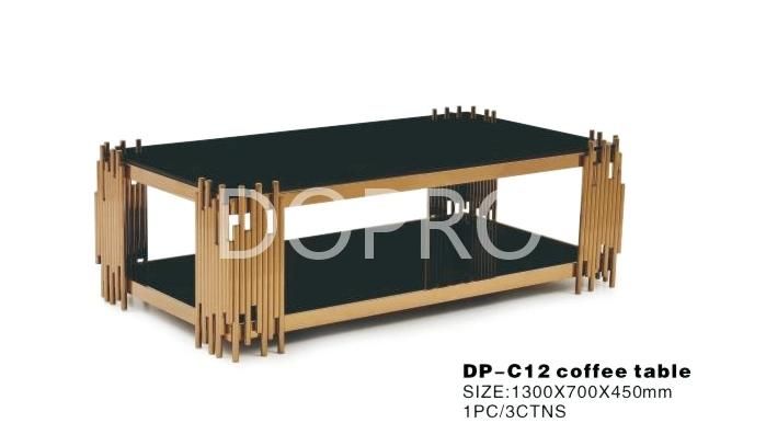 Gold Living Room Furntiure Sets with Black Glass Top