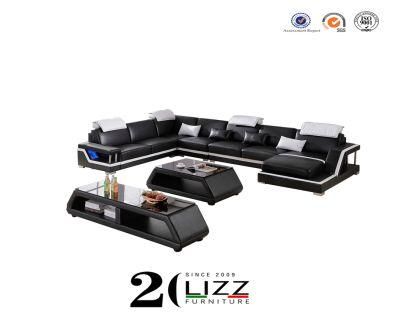 Modern Living Room Sectional Leather Sofa with LED Light