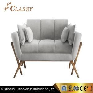 Grey Cotton Velvet Leisure Chair with Wooden Stainless Steel Legs for Home Furniture