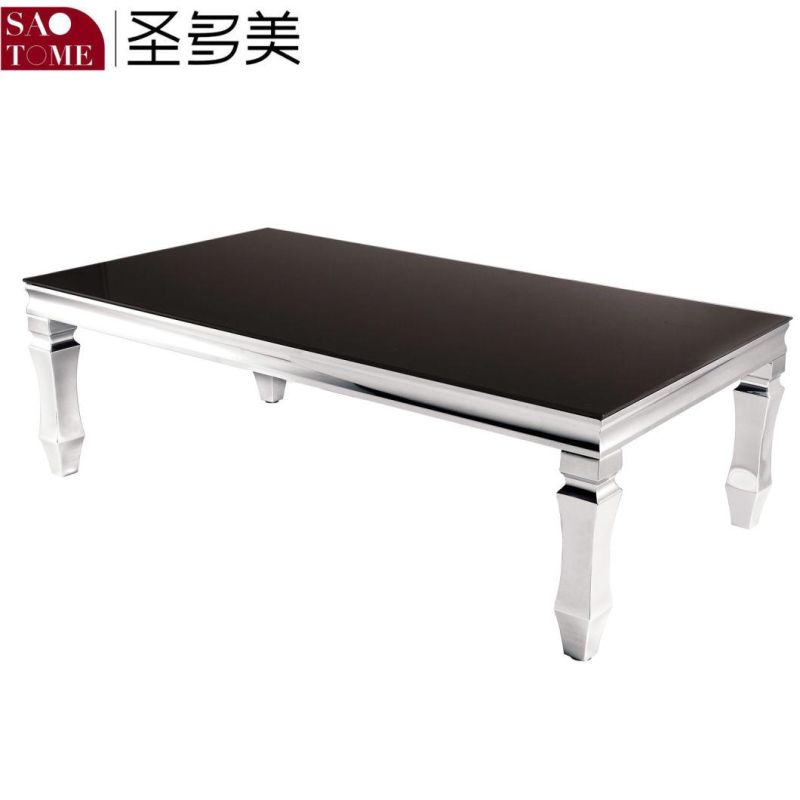 Modern Living Room Furniture Stainless Steel Black Glass End Table