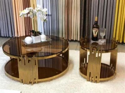 Modern Round Rose Gold Coffee Table Metal Living Room Table / Console Table / Side Table Luxury Home Steel Base Gold Round Glass Coffee Table