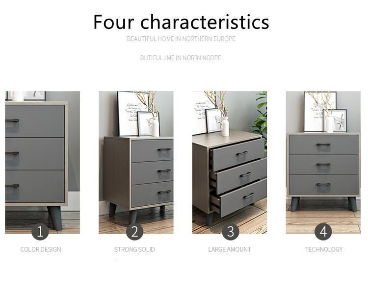 Nordic Simple Style Wooden Grey Color Bedroom Furniture Bed Side Table Night Stand