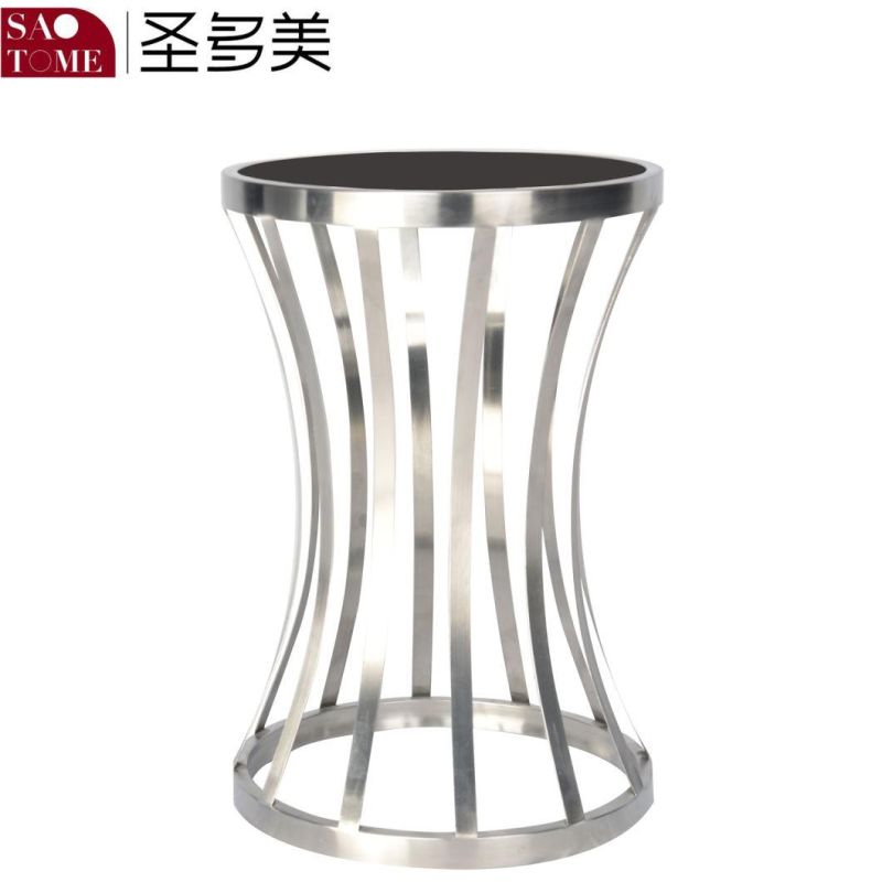 Modern Hotel Living Room Furniture Stainless Steel Round Black Glass Small End Table