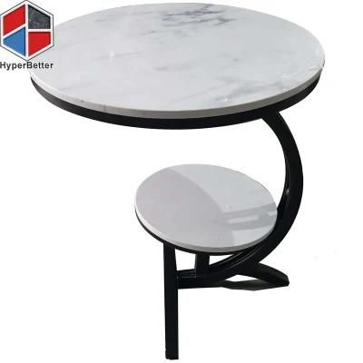 Wholesale Round White Sintered Stone Table for Bedside Double Tier Storage