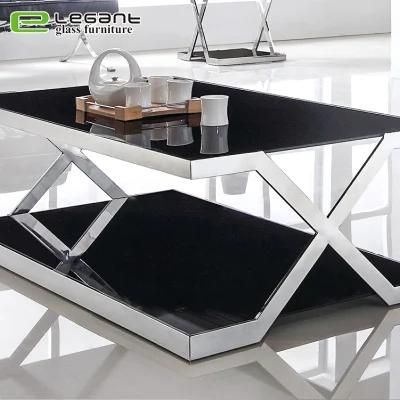 Double-Deck Black Plexiglass Large Coffee Table Top Design