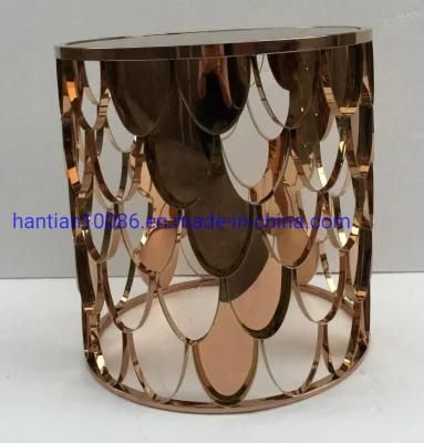 Fish Scale Decoration Cylinder Table Column Table Rose Gold Side Table