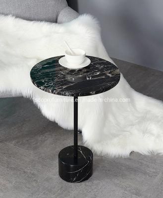 Natural Real Marble Base Gold Metal Side End Table for Home