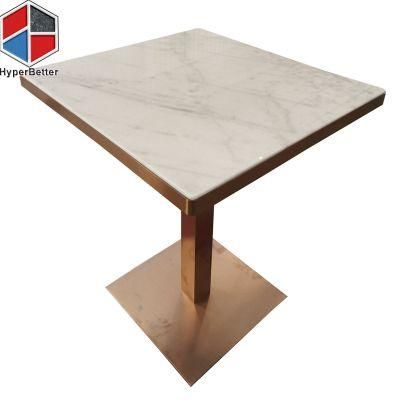 Wholesale OEM ODM Restaurant Square Table White Marble Top Rose Gold Frame and Leg
