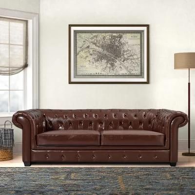 Chesterfield Leather Couch Upholstered Home Furniture Fabric Sofa Set with Tufted Low Back for Living Room