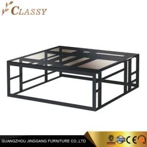 Modern Square Glass Coffee Table with Metal Frame