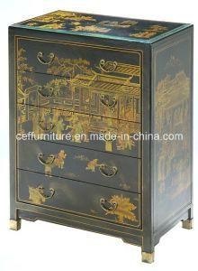 Oriental Art Home Hotel Chinese Black Leather Chinoiserie Cabinet