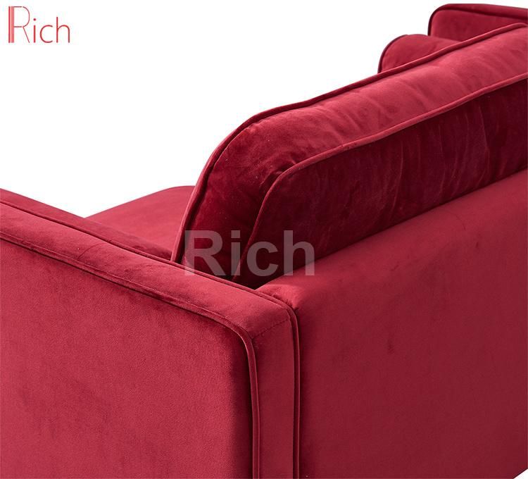 Lounge Home Furniture Red Fabric Velvet Leisure Sofa Loveseat