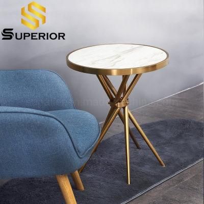 American Style Hotel Gold Sofa Side Table with Marble