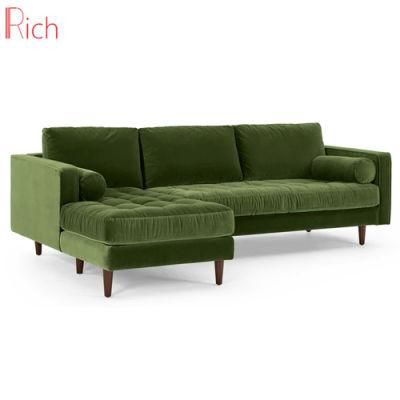 Modern Living Room Home Furnitrure Green Fabric Velvet Sectional Sofa Set Corner Sofa Leisure Couch