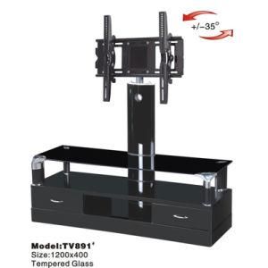 Tall Black Corner Glass Rotating TV Cabinet Stand with Drawers