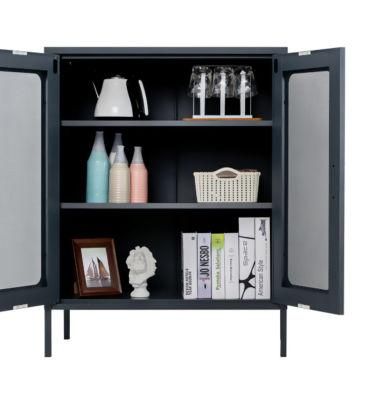 Metal Home Furniture 3 Shelf Black Storage Cabinet with Metal Mesh Door