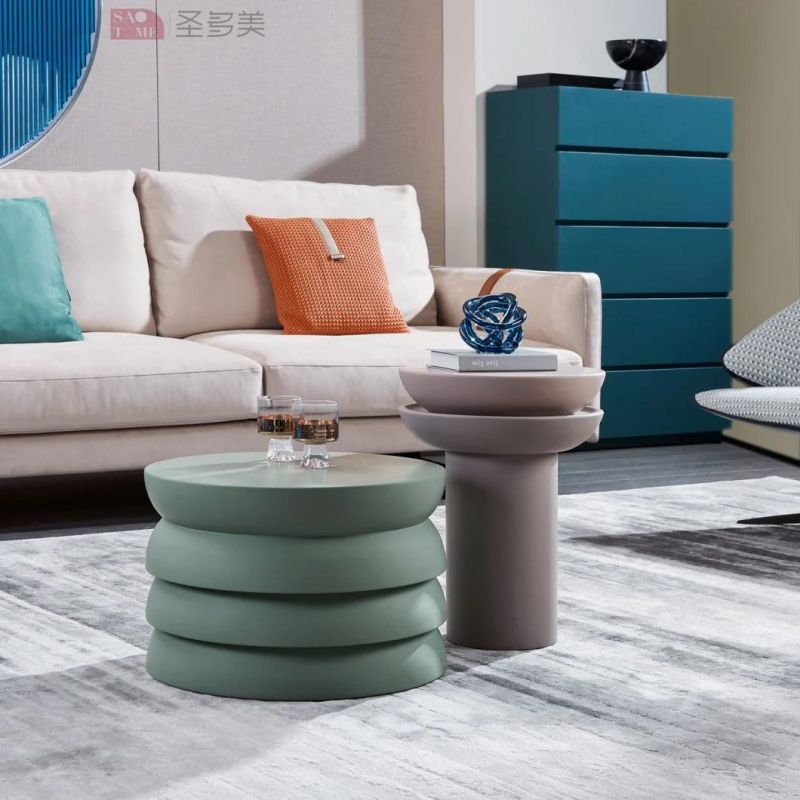 Small Round Table with Surface on Wooden Only Solid Color Coffee Table