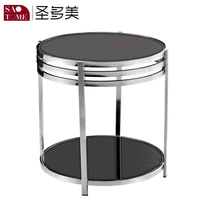 Modern High-Grade Living Room Furniture Black Glass Round End Table
