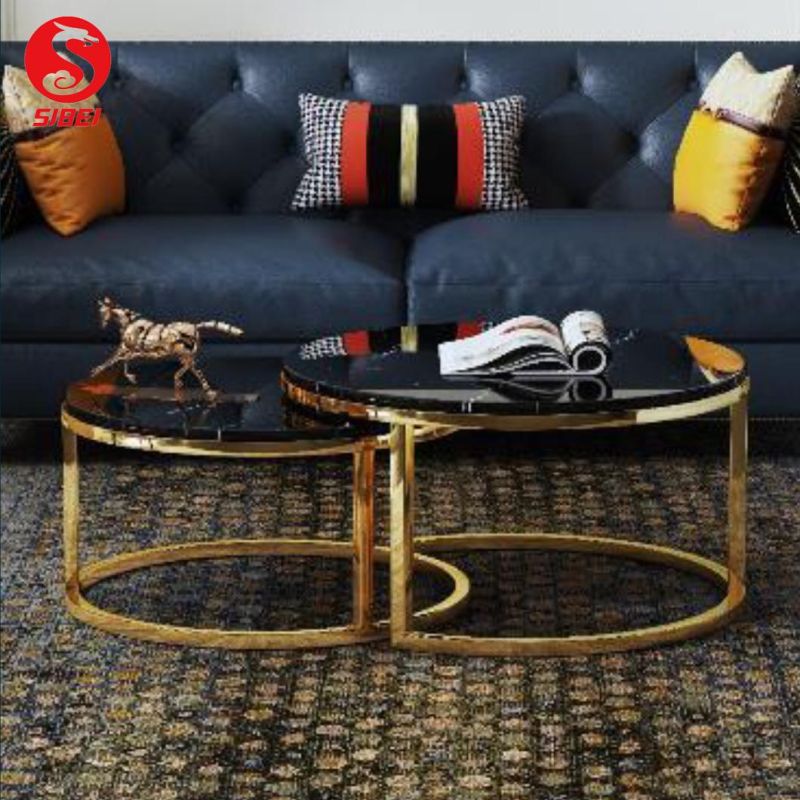 Luxury Furniture Black Marble Top Tea Table Stainless Leg Coffee Table