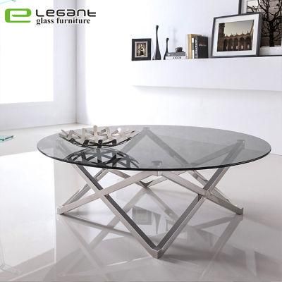 Tempered Glass Center Table with Stainless Steel Base