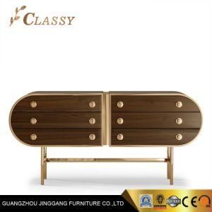 Veneer MDF Wooden Cabinet in Modern Design with Metal Stainless Steel Frame and Drawers