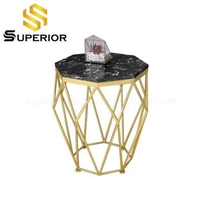 French Provincial Black Marble Metal Wire Side Table