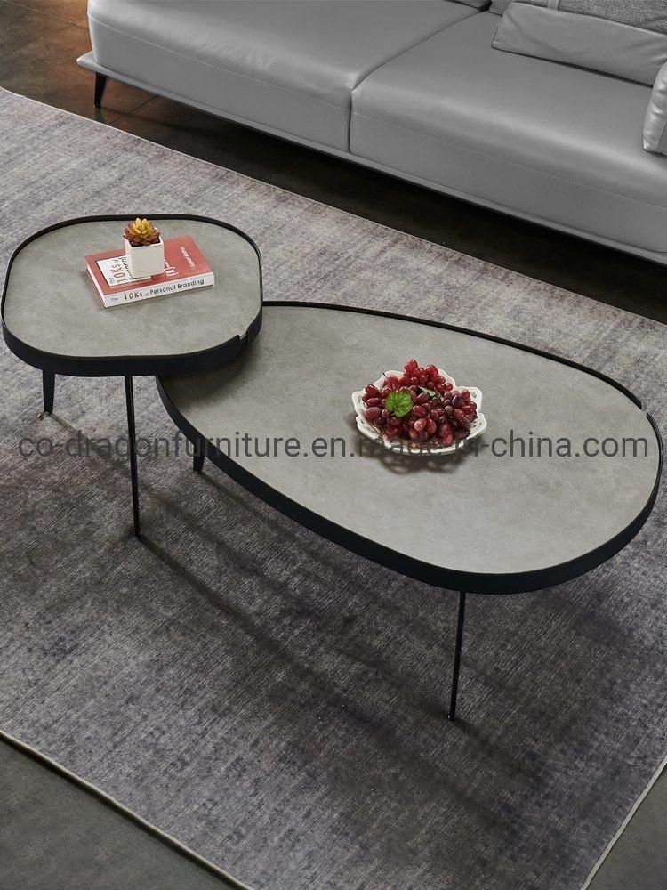 Luxury Home Furniture Steel Frame Coffee Table with Marble Top