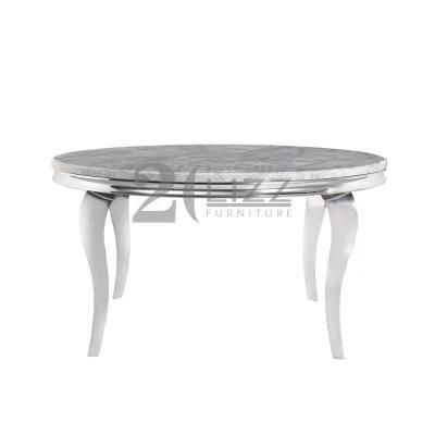 Chinese Modern Style Silver Stainless Steel Home Furniture Universal Round Stone Dining Table