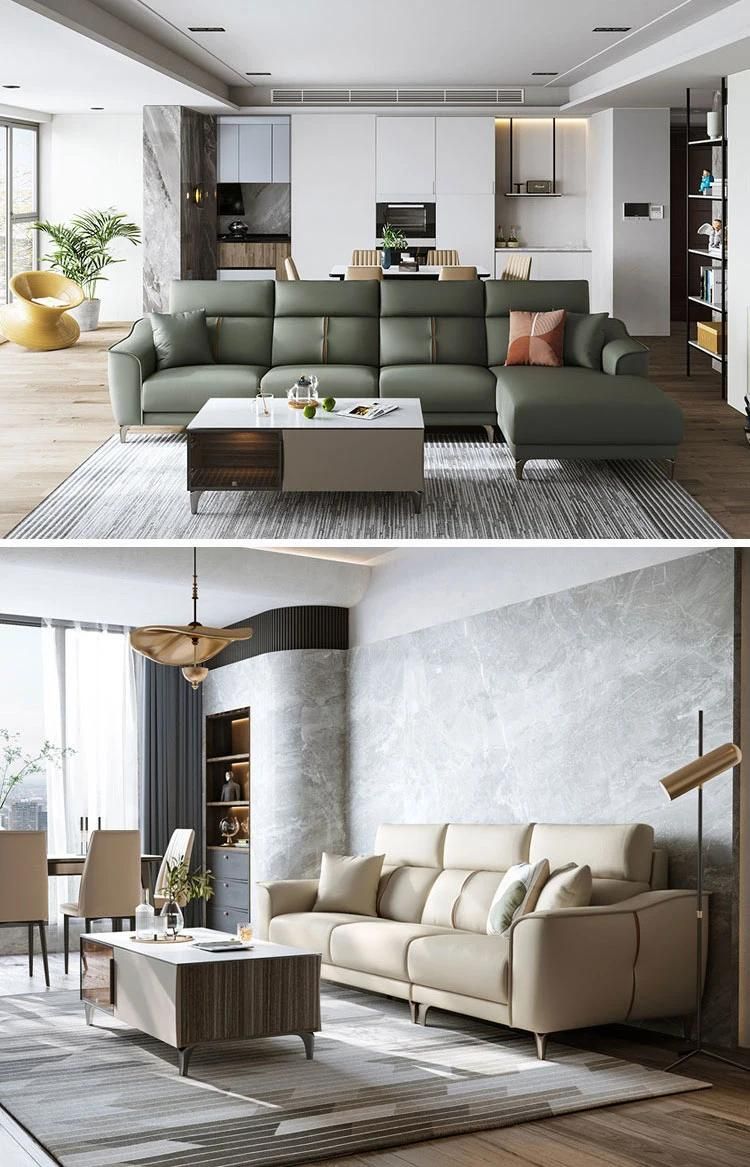 Hot Wood Down Corner Sectional L Shape Furniture Genuine Leather Sofa S100
