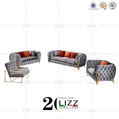 Modern Style Chesterfield Living Room Furniture Comfortable Velvet Fabric Sofa Set