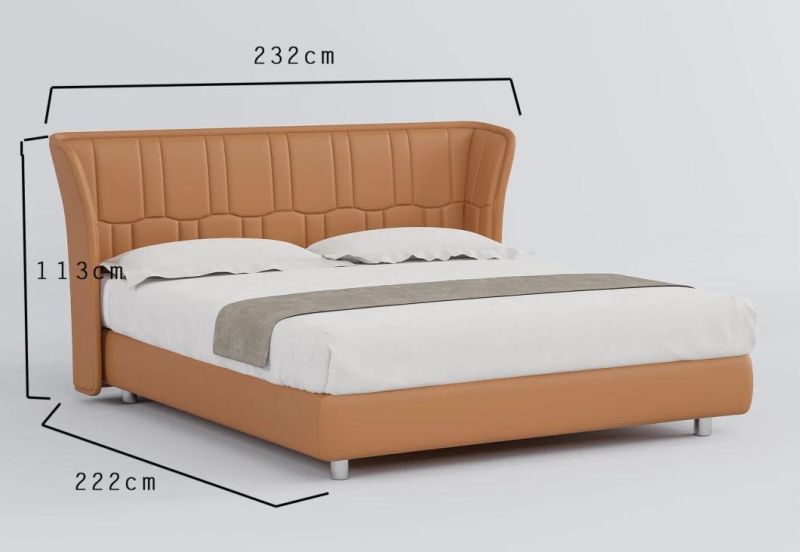 Upholstered Real Leather Hotel Apartment Bedroom Furniture Contemporary Gold Metal Leg Queen Size Bed