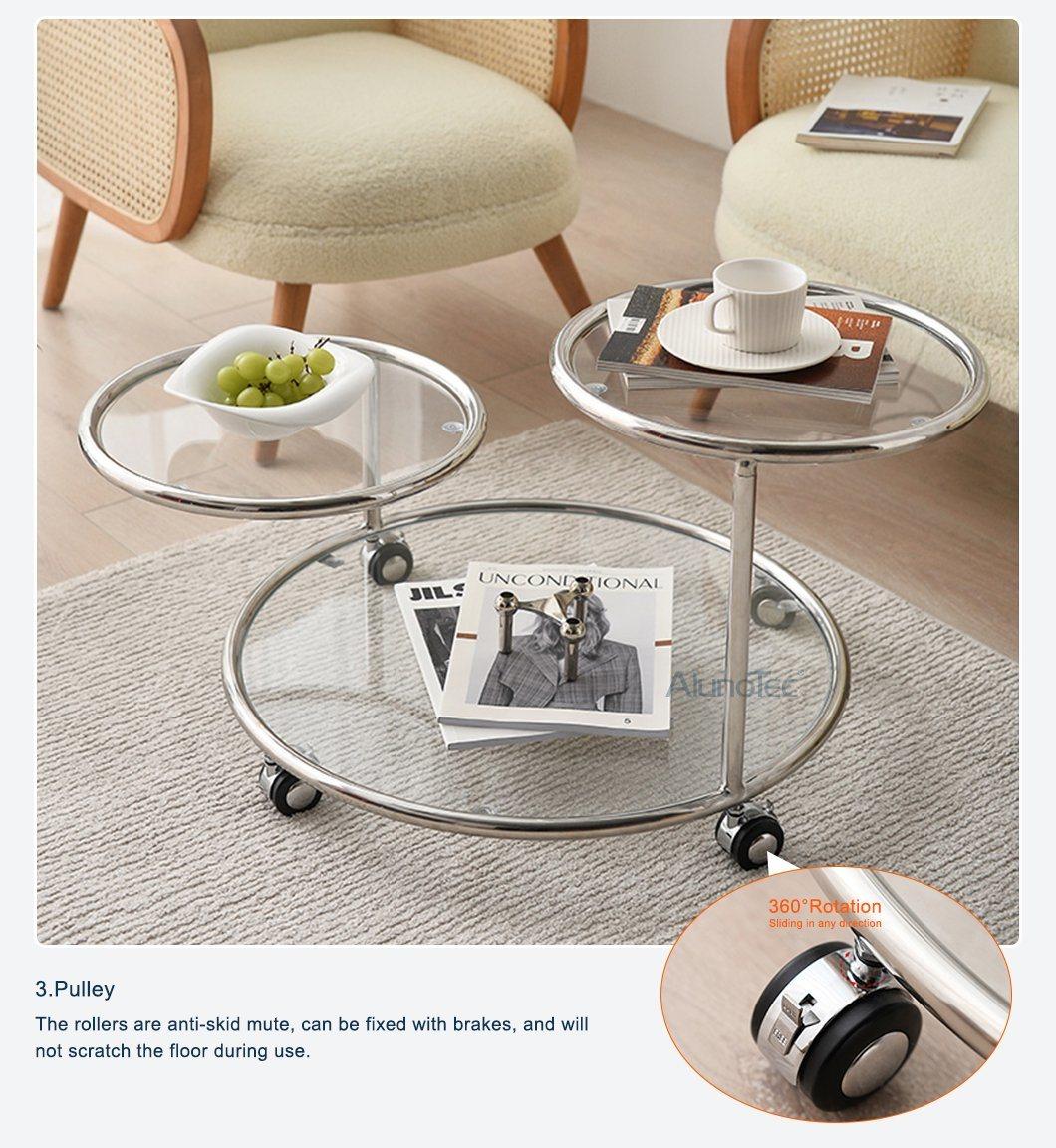 Modern Furniture Rotating Coffee Table in Chrome and Tempered Glass