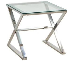 Nordic Luxury Long Mirror Glass Stainless Steel Folding Side Table Furniture for Living Room