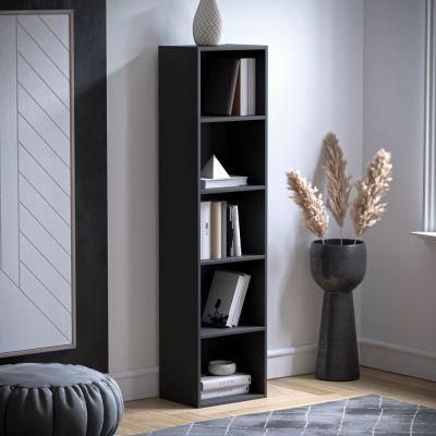 Black Modern 5 Tier Bookcase /Wooden Cabinet with Shelves Side Furniture Basic Storage Shelves