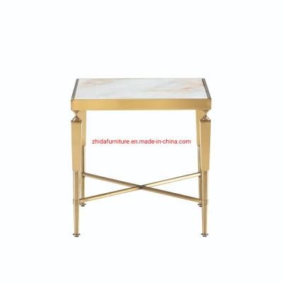 Living Room Luxury Design Marble Top with Stainless Steel Base Corner Table