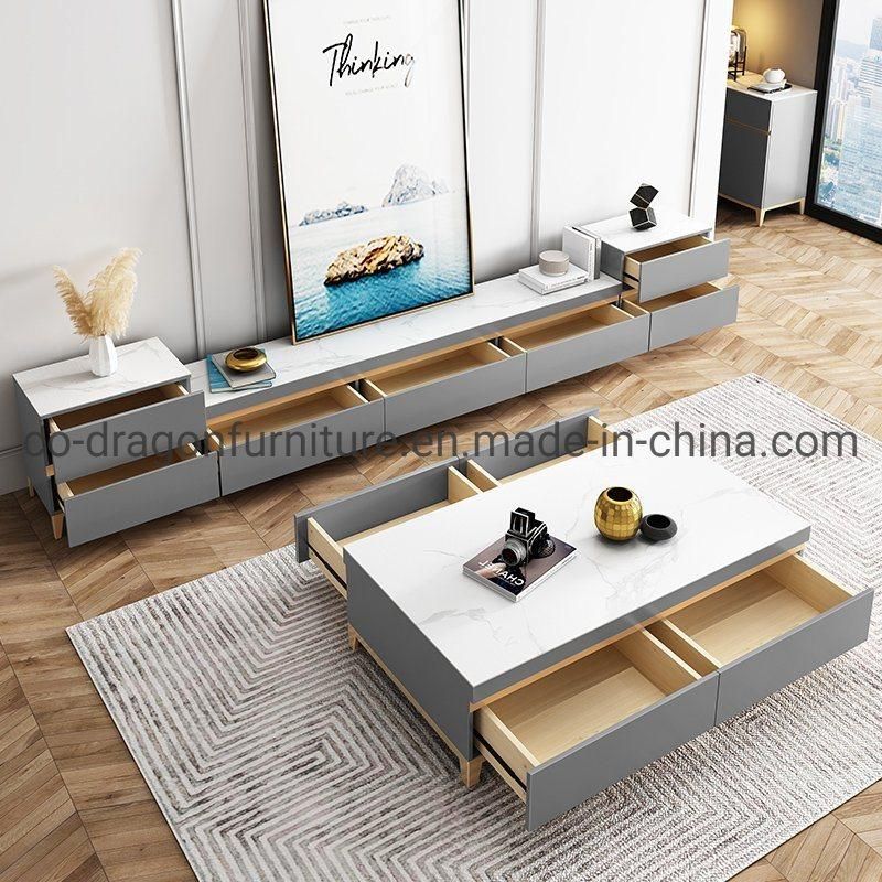 Modern Home Furniture Metal Legs Coffee Table with Marble Top