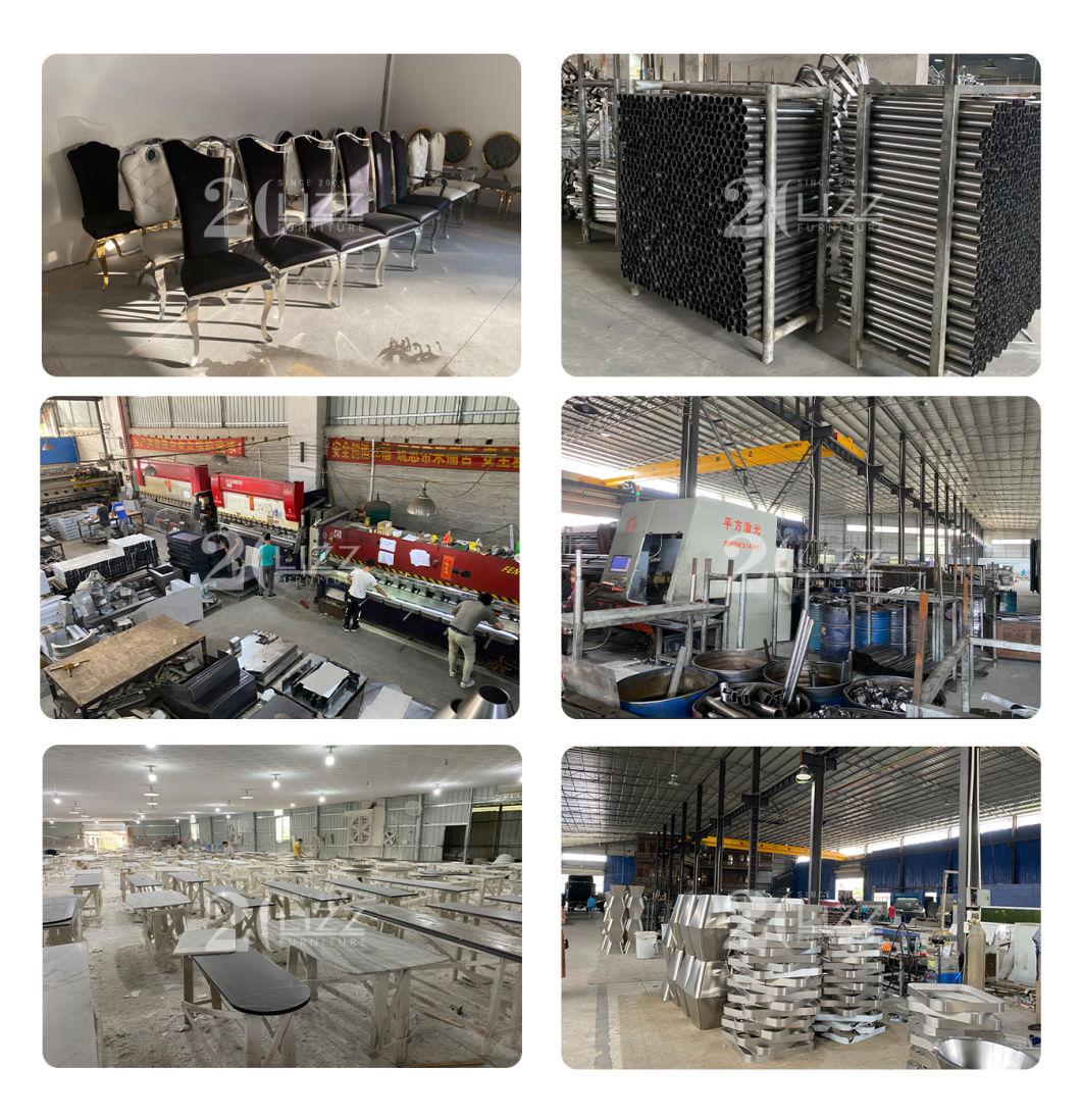 Factory Wholesale Modern Dining Room Furniture 6 Chairs Silver Metal Marble Stone Table for Dining Room Home Hotel
