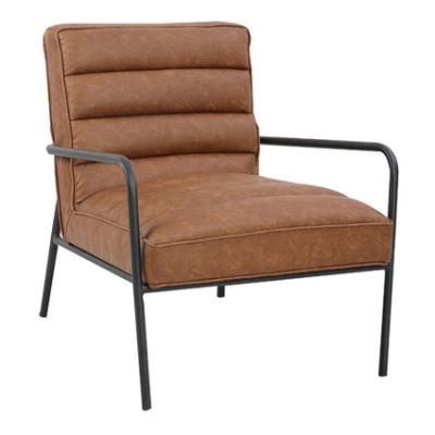 PU or Genuine Leather Armchair with Metal Legs and Armrest for Living Room