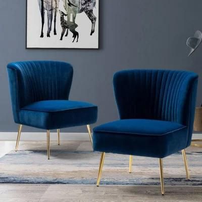 MID Century Side Chair Single Sofa Chair with Golden Legs Wingback for Bedroom Guest Room Blue