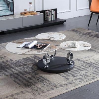 Nordic Italian Minimalist Natural Slate Rotating Multi-Functional Small Apartment Creative Circular Telescopic Folding Coffee Table