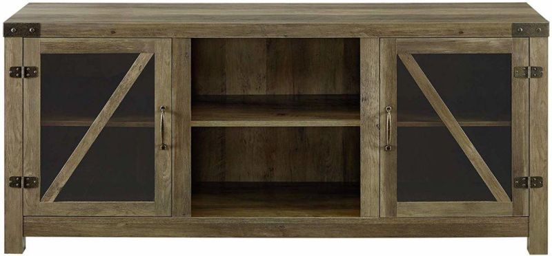 58" Rustic Oak TV Stand with Mirror Doors