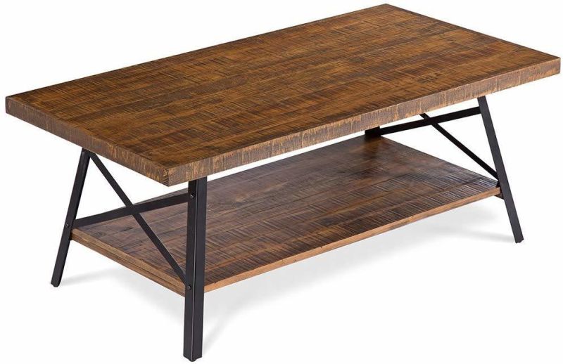 Wood & Metal Legs Coffee Table Living Room Furniture