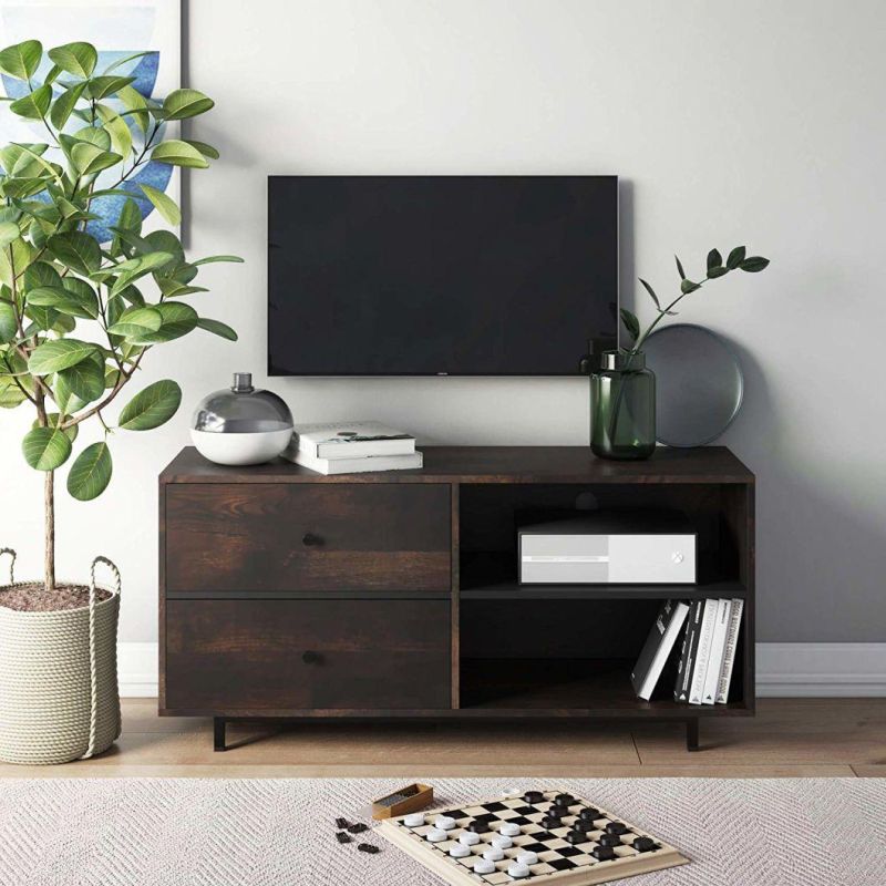 Brown+Wooden Oak Finished TV Stand for Living Room