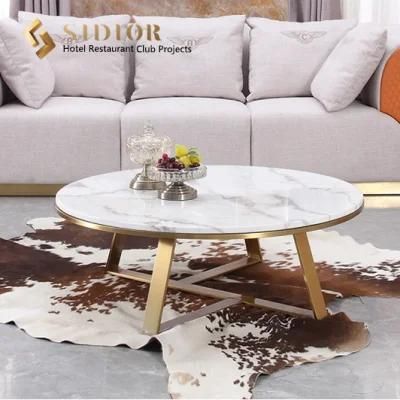 Cheap Price High Quality Coffee Round Marble Dining Tea Table with 304 Stainless Steel Legs 001L