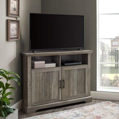 Living Room Furniture Gray Wash Finish Corner TV Stand for Tvs up to 50 Inches